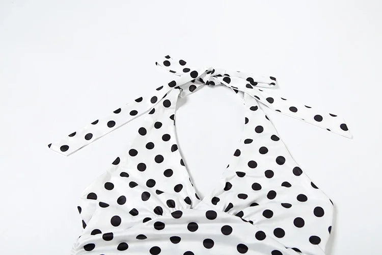Polka Dot Halter Tank Top With Backless Lace Up Detail Chic Summer