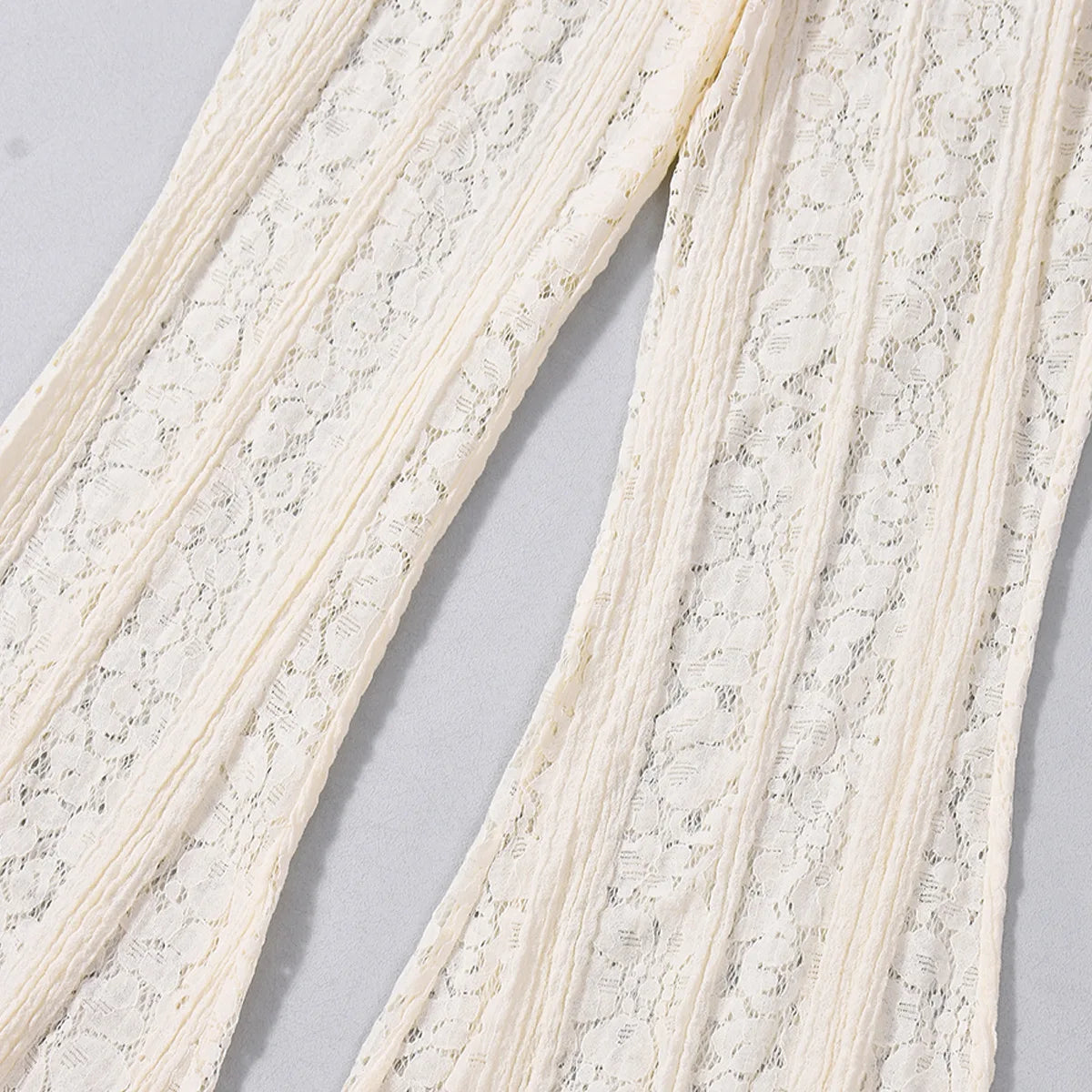 White Lace Sheer Flare Pants For Women Boho Style Elegant Casual Wide Leg Trousers