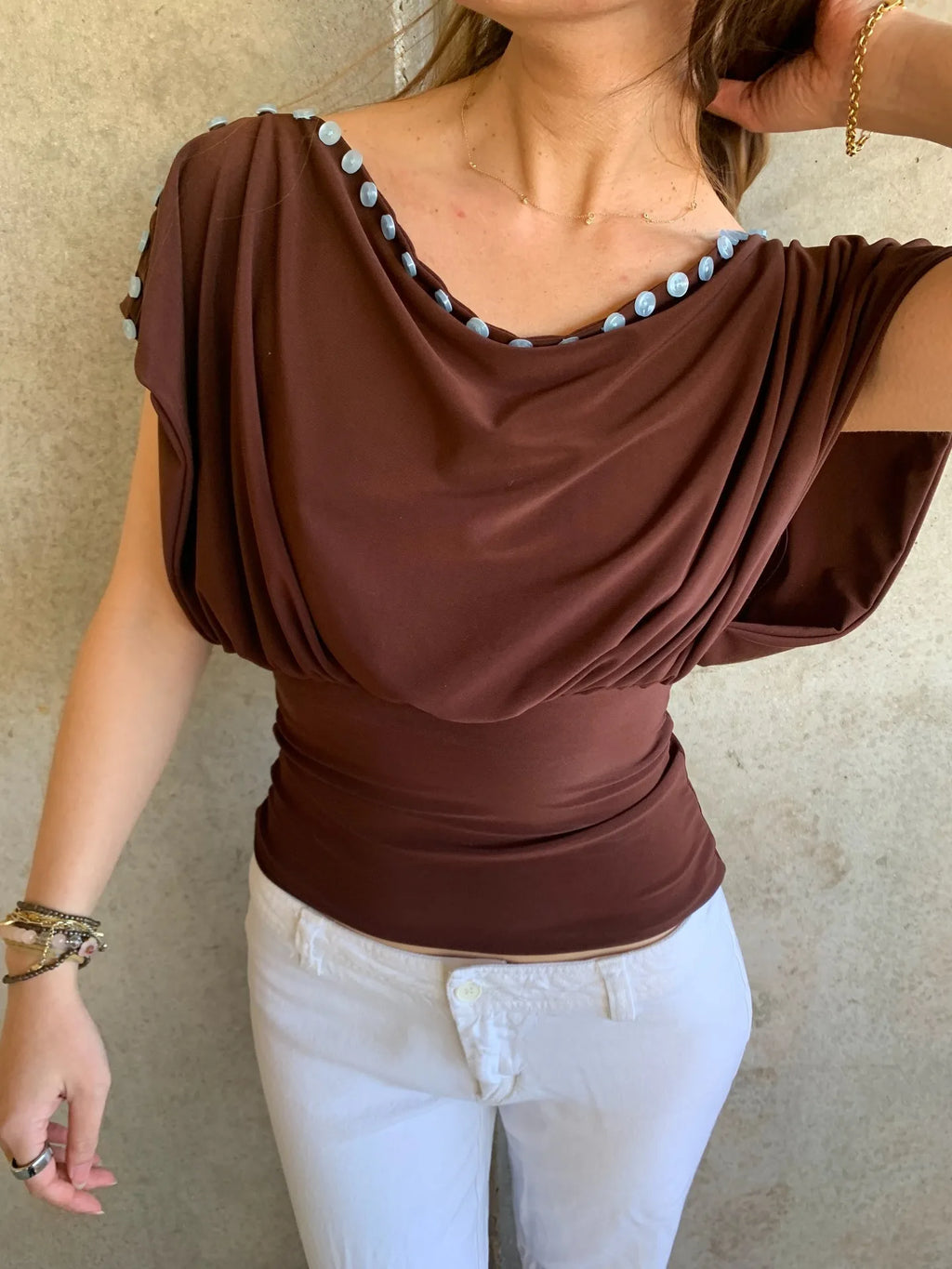 Women's Ruched O-Neck Top