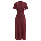 Knit Ribbed Bodycon Midi Dress With O Neck And Short Sleeves