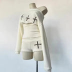 Gothic Punk Streetwear Two Piece Set With Rivet Details For Women Vintage Rock Inspired Outfit