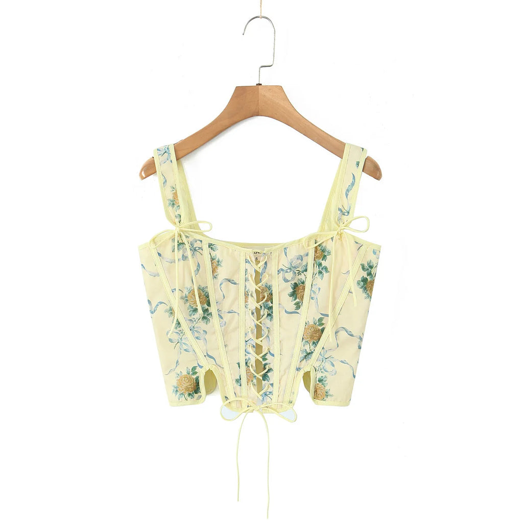Blue Lace Up Bandage Tank Top Crop