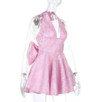 Backless Halter Evening Dress With Lace Jacquard For Elegant Special Occasions