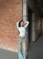 Long-Sleeve Slim-Fit Top With Multicolor High Elastic Base