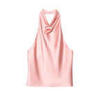 Elegant Satin Backless Halter Top For Women Off Shoulder