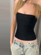 Sultry Bandage Corset Top Off Shoulder Crop With Stripe Accent
