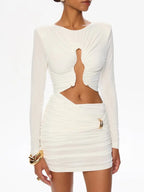 Hollow Out O Neck Long Sleeves Sheath Dress With Hip Wrap Mini