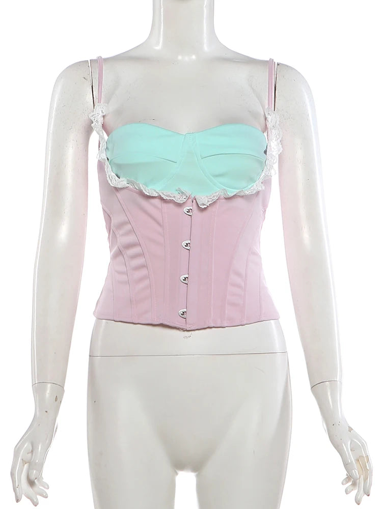 Sweet Romance Patchwork Lace Camisole With Soft Neckline