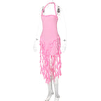 Elegant Halter Backless Ruffles Mini Dress Slim Fit With Tassel Detail