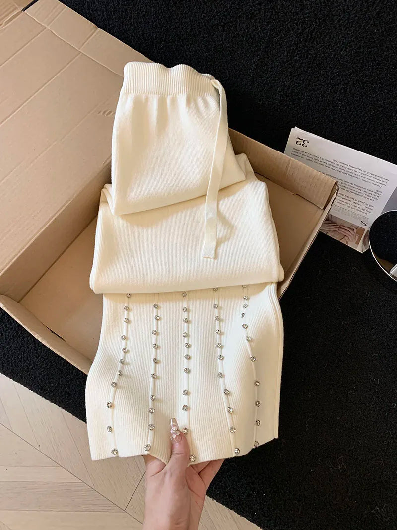 Knitted Wide Leg Pants Women Elegant Trousers