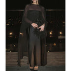 Sheer Cape Blouse With High Low Hem Polka Dot Or Solid Color