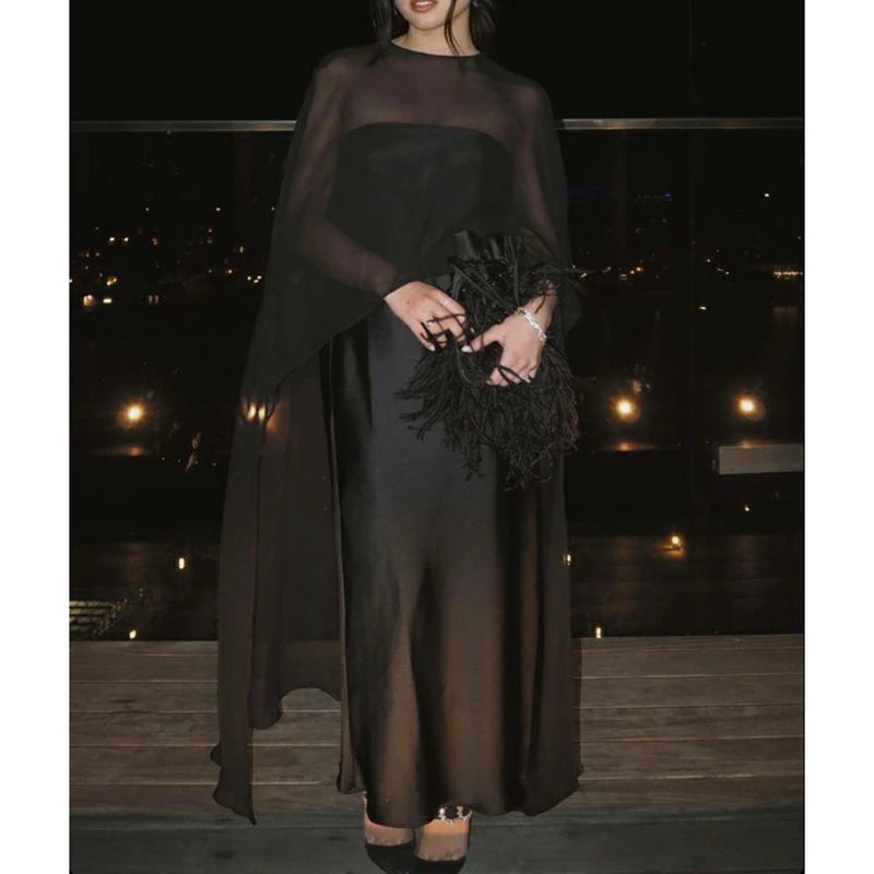 Sheer Cape Blouse With High Low Hem Polka Dot Or Solid Color