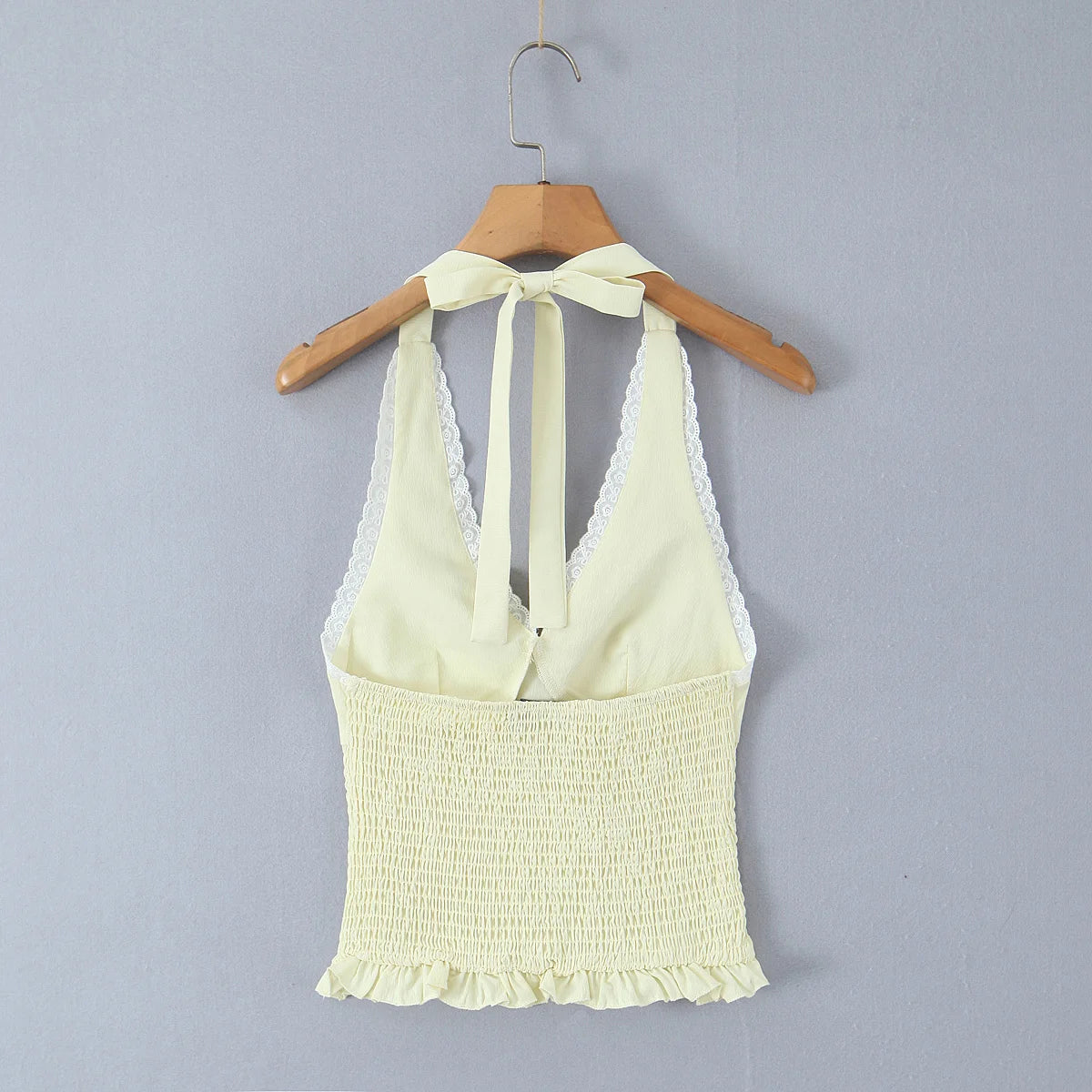 Sweet Girl Sexy Backless Halter White Lace Trim Fitted Crop Top
