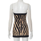 Backless Zebra Striped Strapless A Line Bodycon Mini Dress