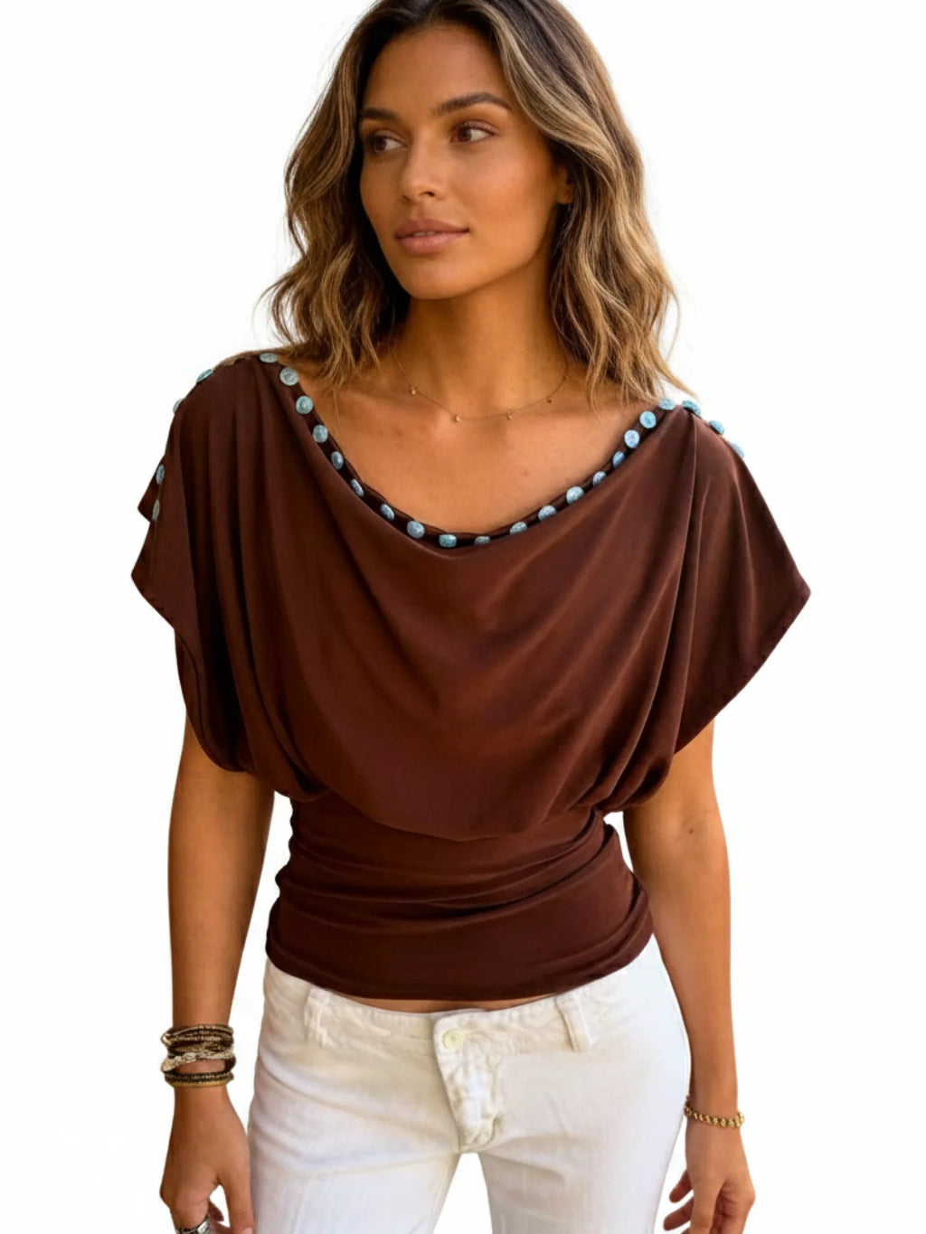 Women's Ruched O-Neck Top