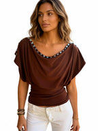 Women's Ruched O-Neck Top