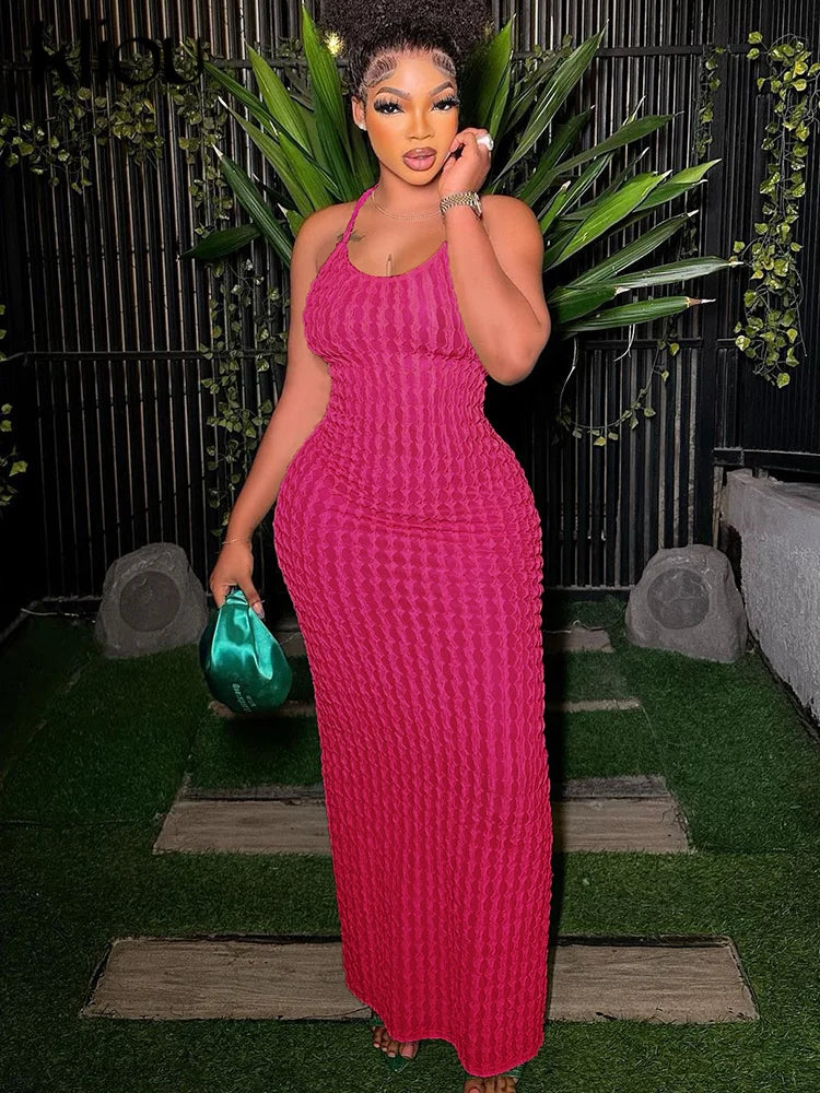 Ruched Spaghetti Strap Maxi Dress Backless Bandage For Women