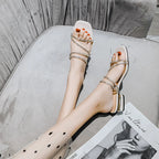 Crystal Rhinestone Clear Strap Sandals With Low Heel