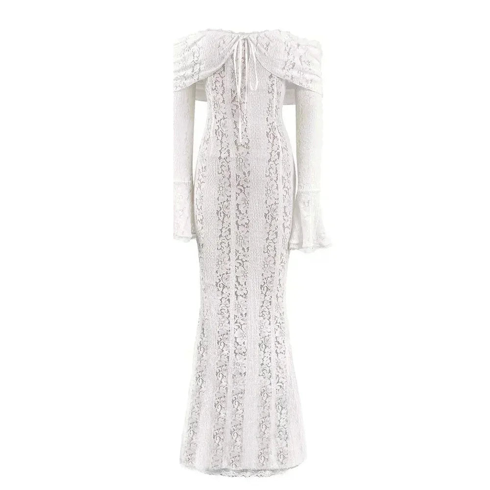 Lace Evening Dress Sleeve Elegant Party Gown