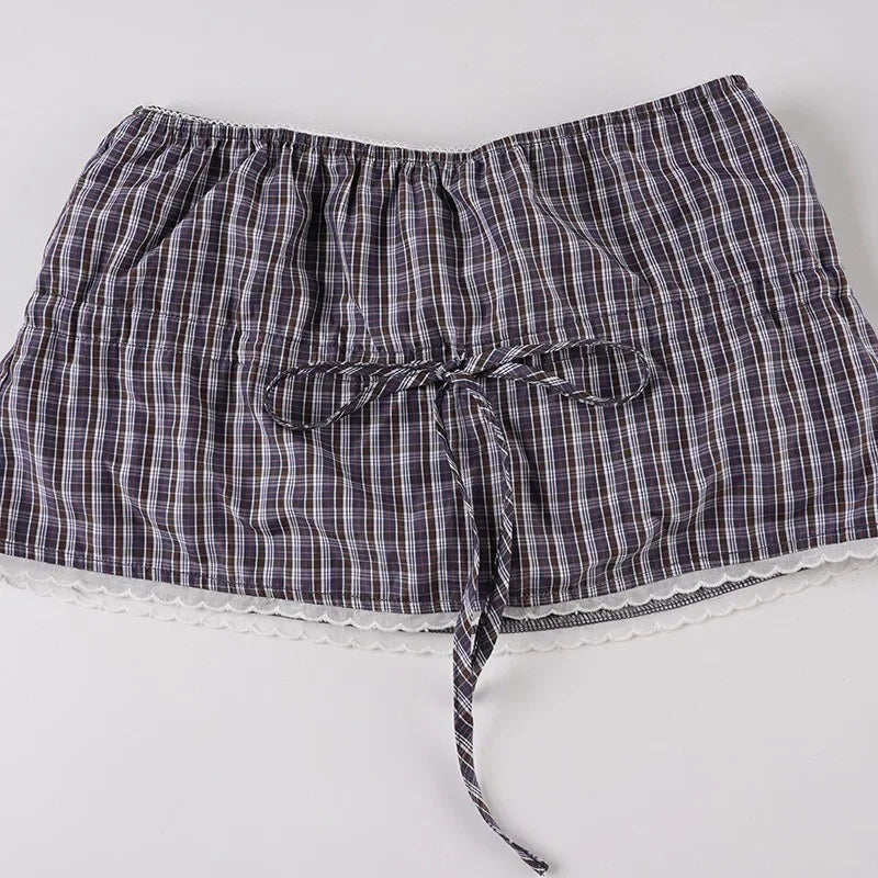 Plaid Streetwear Set With Cropped Shirt And Mini Skirt