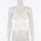 Backless Lace-trimmed V Neck Top Sleeveless Bow Spaghetti Strap Camisole