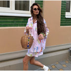 Dreamy Abstract Print Camp Collar Shirt And Shorts Matching Set