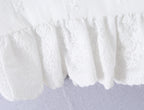 Sweet White Embroidered Floral Crop Shirt With V Neck Puff Sleeves And Ruffle Hem Slim Fit