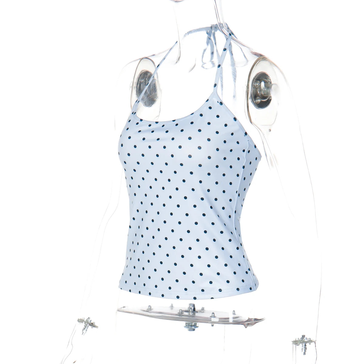 Polka Dot Halter Backless Crop Cami