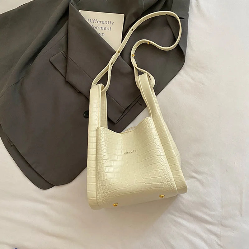 Women Stone Pattern Handbag Chic Shoulder Style Casual Messenger Versatile Bucket Wallet Included
