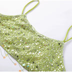 Beaded Sequin Two Piece Set Sleeveless Backless Crop Top And Mini Skirt Glam Outfit
