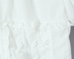 Sunlit Vintage Puff Sleeve V Neck White Chiffon Crop Top Blouse