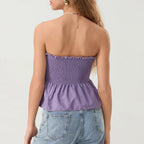 Women Floral Bow Crop Top With Ruffles And Backless Strapless Tank