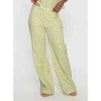 Striped Set With Backless V Neck Crop Top And Bow Belted Straight Pants