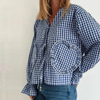 Vintage V Neck Crop Top With Front Tie And Puff Sleeves