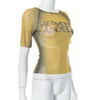 Y2K Letter Print See Through Graphic Tee For Women Short Sleeve Aesthetic Streetwear