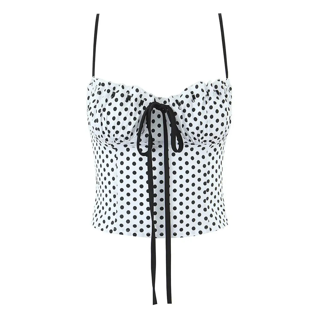 Sexy Sweet Girl Plaid Polka Dot Camis Cotton Top