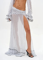 Mesh Two Piece l Set With Long Sleeve Backless Crop Top And Sheer Skirt