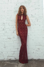 Elegant Lace Sleeveless Maxi Dress With Hollow Out Split