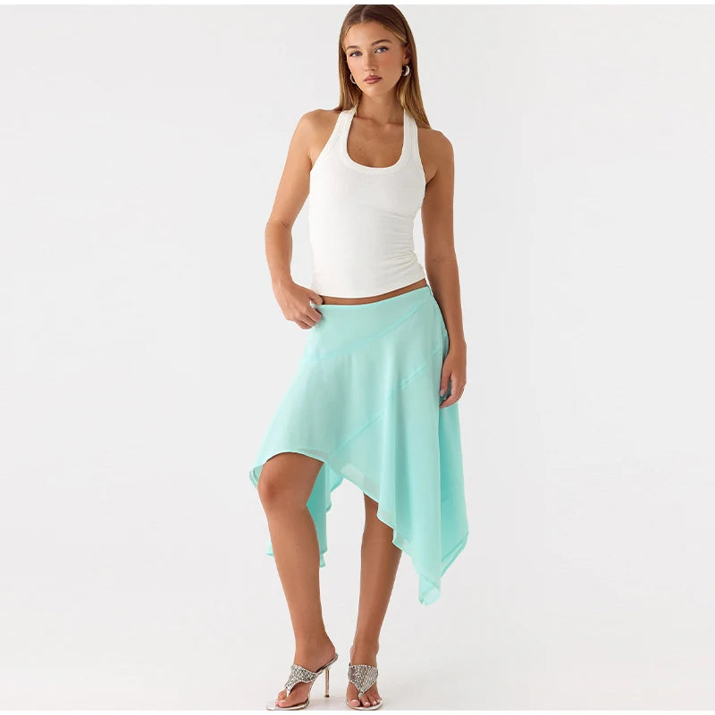 Boho Printed Long Skirt With High Waist And Irregular Hem Tassel Detail