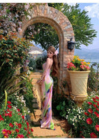 Pink Tie Dye Spaghetti Strap Maxi Dress For Beach Vacation Pleated Sleeveless Elegant Bodycon