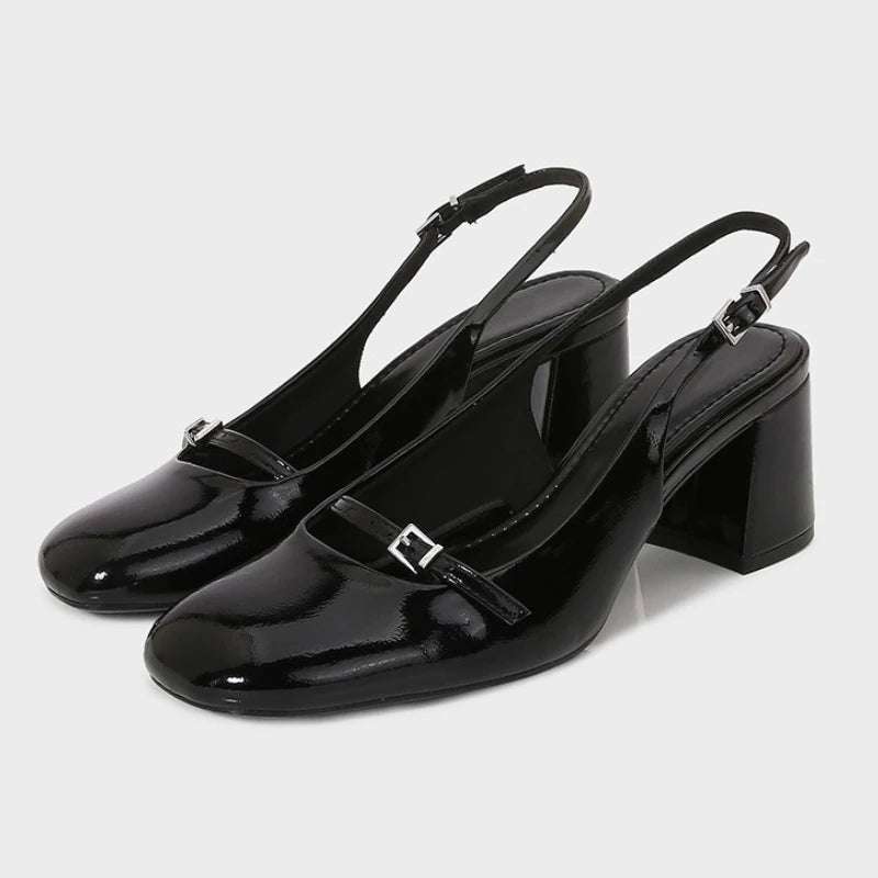 Glam Buckle Slingback Round Toe Heeled Sandals
