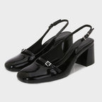 Glam Buckle Slingback Round Toe Heeled Sandals