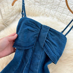 Denim Inspired Two Piece Set Strapless Top And High Waist Wide Leg Pants With Zipper