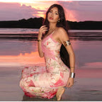 Sexy Lace Print Long Dress Women Slim Sleeveless V-neck