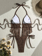 Hollow Out Tankini Halter Bikini Padded Two-pieces Bikini set