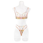 Floral Sheer Embroidery Lingerie Set With Underwire Push Up Bra And Panty Two Piece