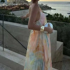 Bohemian Patterned Maxi Dress With Backless Halter Sleeveless