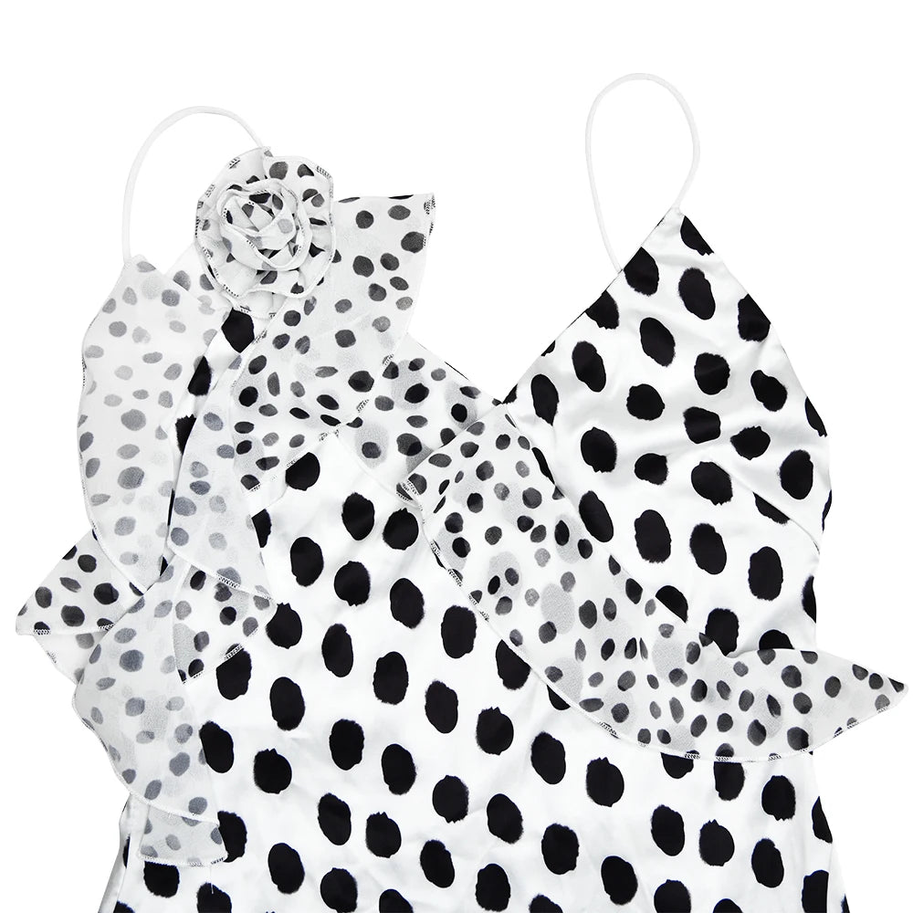 Backless Dot Print Floral Maxi With Spaghetti Straps
