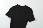 Knit Turn Down Collar Pullover For Women Slim Stretch Short Sleeve Top
