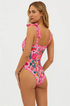 Women Summer Romper Sleeveless Flower Print Monokini One-piece Swimsuit